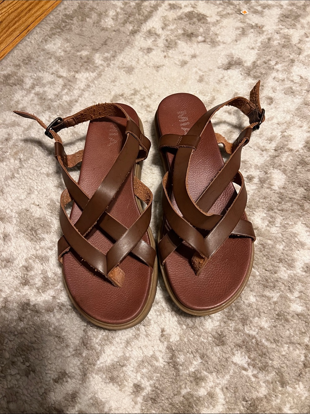 MIA Brown Leather Cross-Strap Ankle Sandals